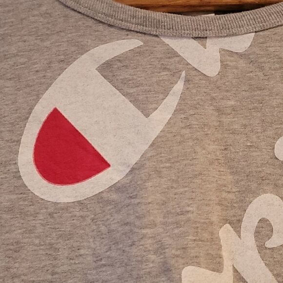 Champion Heritage Athletic Gray All Over Script Logo Crop Top T Shirt Medium - Picture 7 of 10